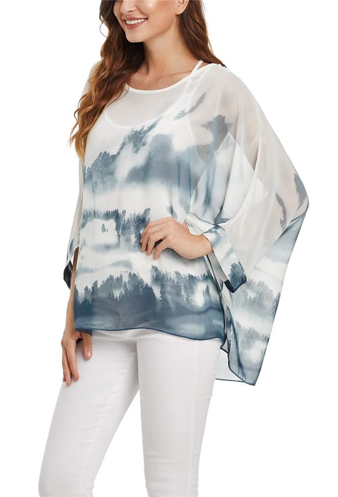 Vanbuy Womens Summer Printed Batwing Sleeve Top Chiffon Poncho Flowy Loose Sheer Blouse Shirt Tunic Z336-43-4355 - Image 2
